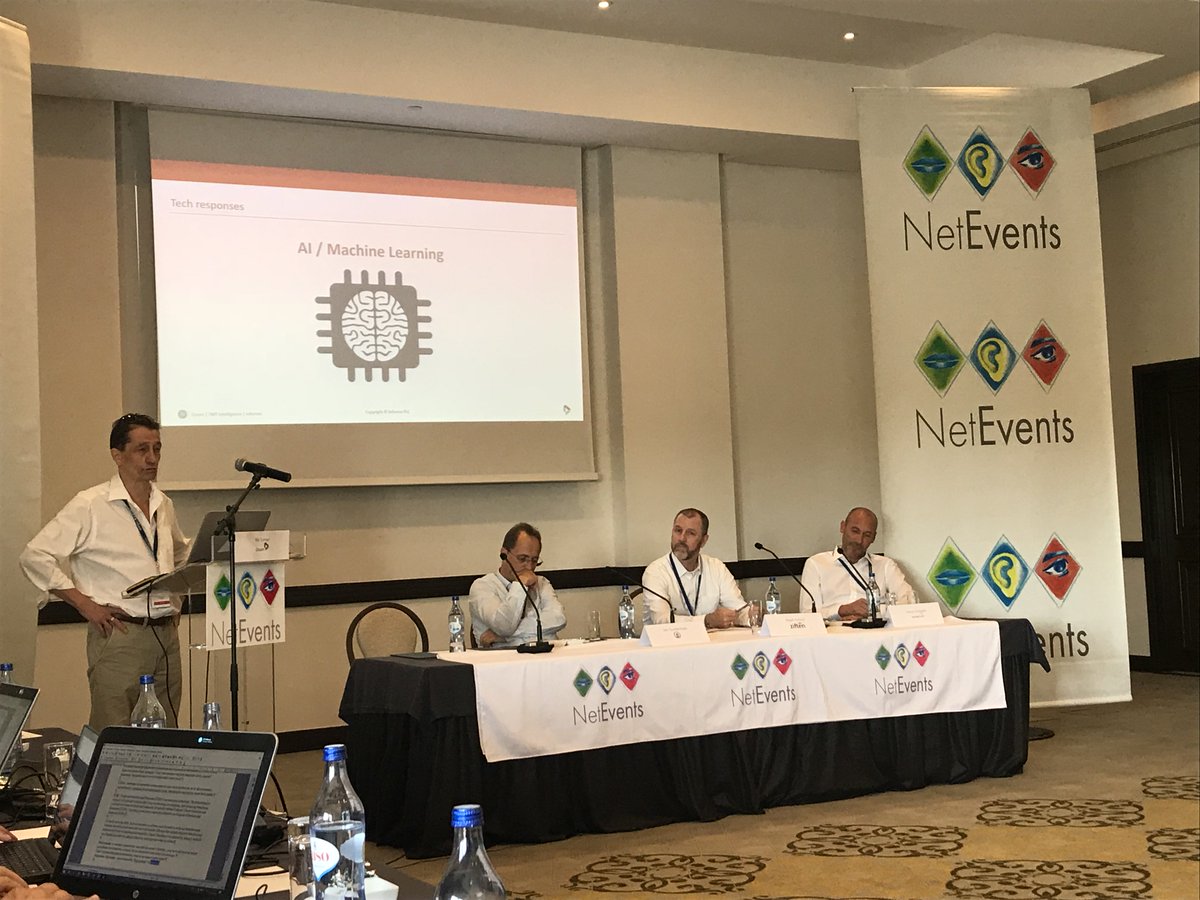euroLAN's tweet image. At #NetEvents18 Rik Turner of @Ovum introducing "three decades of cybersecurity evolution" panel L2R @JanGuldentops, @rpollock of @ZiftenInc and Simon Crumplin of Secrutiny  @NetEventsTV #CyberSecurity