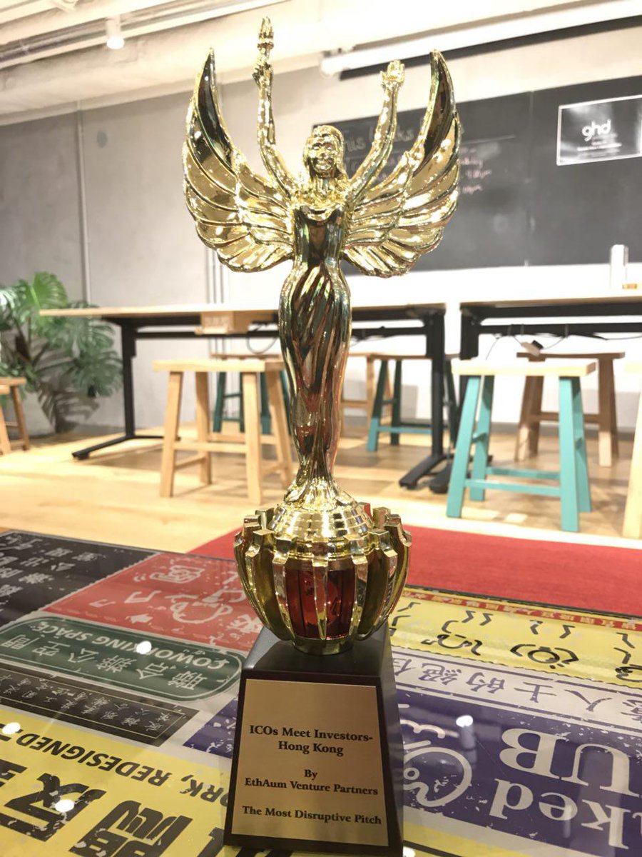 ecomi_'s tweet photo. Yesterday the #ECOMI team travelled to #HongKong for the "ICO's meet Investors" event. 

We just happened to bring home the trophy for MOST DISRUPTIVE PITCH!!! 🙀🙀

😍RT and show us some love! 😍 https://t.co/yW9pkODoG9
