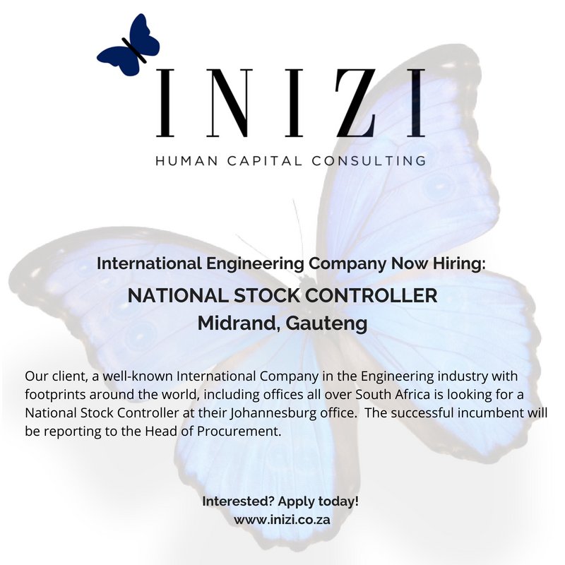 HumanInizi's tweet photo. NATIONAL STOCK CONTROLLER - Our client is an international engineering company &amp; this job opportunity is based in #Gauteng. Please apply here: https://t.co/GuKPn9G0WI #engineering #procurement https://t.co/bWXabsZng1