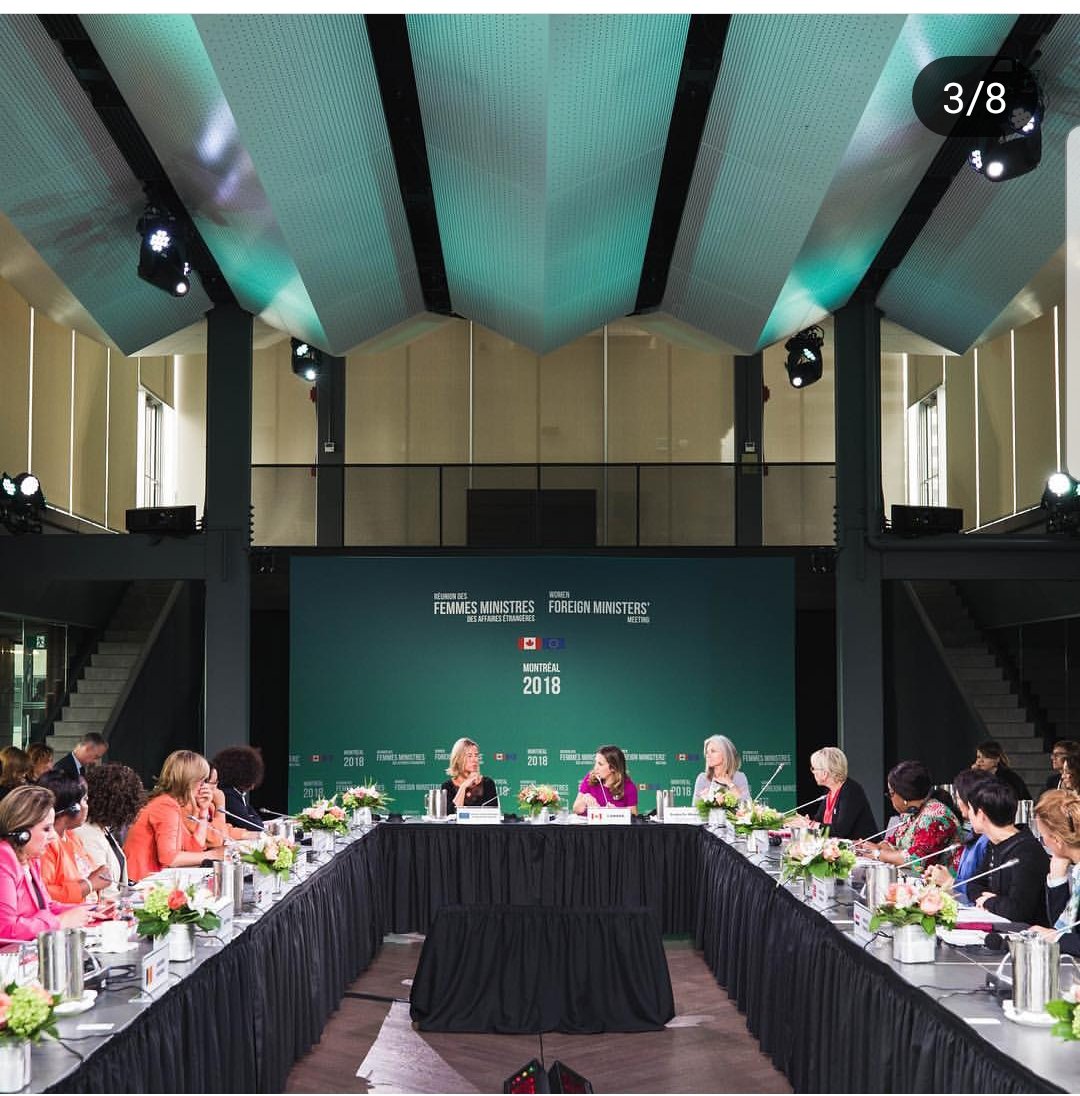 CanHCZA's tweet photo. #WFMM2018 Minister Lindiwe Sisulu with Canada’s Minister of Foreign Affairs, Ms Chrystia Freeland and Ms Federica Mogherini, the High Representative of the European Union at the Women’s Foreign Ministers’ Meeting in Montréal, Canada held on September 21-22 @CanadaFP @DIRCO_ZA https://t.co/ErBa0zV4He
