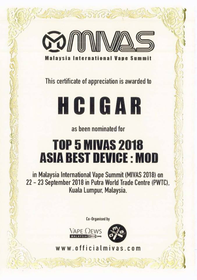 👏👏👏HCIGAR is honoured and humbled by being awarded TOP 5 MIVAS 2018 ASIA BEST MOD &amp; POD in the recent MIVAS 2018 held in PWTC, Malaysia

#hcigar #vape #vaping #vapers #vapemods #vapepods #podsystem #wildwolf235wmod #boxmod #vapesupport #vapelife #vapelove