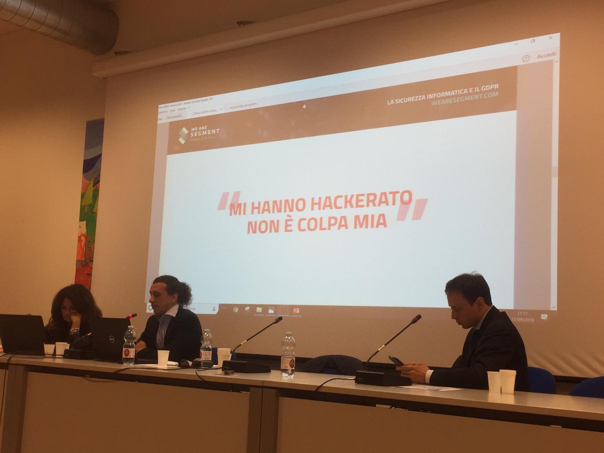 wearesegment's tweet photo. 👉"Mi hanno hackerato, non è colpa mia"

Creare consapevolezza è una delle azioni principali!
Filippo Cavallarin al Workshop sulla #GDPR organizzato da Anci Veneto con Fieldfisher, CISES e #WeAreSegment https://t.co/7HXw6icqO6