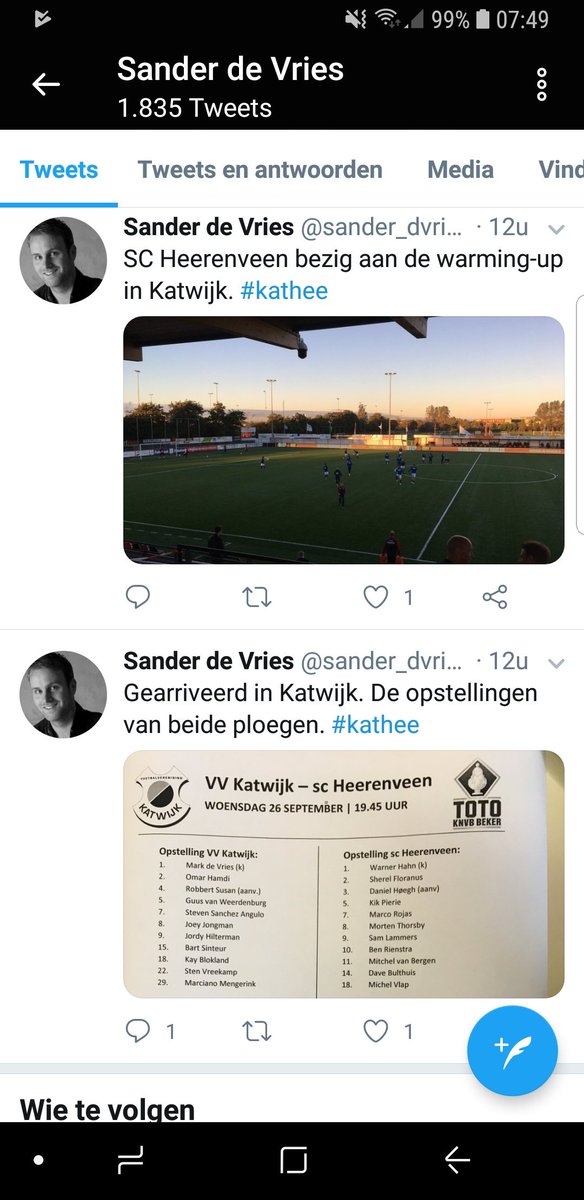 Roukie82's tweet photo. Het schijnt dat @sander_dvries gister ook in Katwijk was bij #katHEE. Dit waren zijn tweets. Het zal hem wel zwaar vallen dat @scHeerenveen heeft gewonnen. https://t.co/M9CnzLhymt