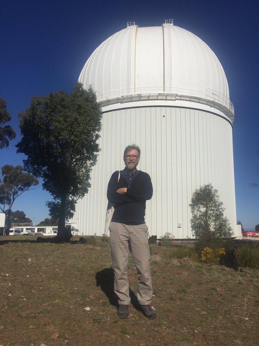 GDavNZ's tweet photo. No, it’s not a big refuge bin! I’m outside the dome that houses the Anglo Australian telescope at Siding Springs in the Warrambungles. You can hire it for AUD25,000 a day! https://t.co/n4RXyiySeX