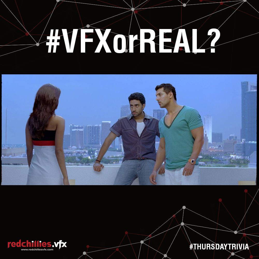 vfx_redchillies's tweet photo. #ThursdayTrivia with #redchilliesvfx Is this #VfxorReal? Scene taken from the movie #Dostana https://t.co/fLozthjixV