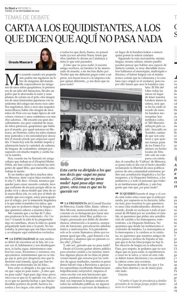 mosmovem's tweet photo. Carta de Úrsula Mascaró a los que dicen “ aquí no pasa nada” ¿como que no pasa nada? Aquí pasa algo muy grave, otra cosa es que no lo queráis ver”
#MosMovem
SOM BALEARS, NO SOM 
CATALANS
@pliseducacion https://t.co/Dor4LeuulP