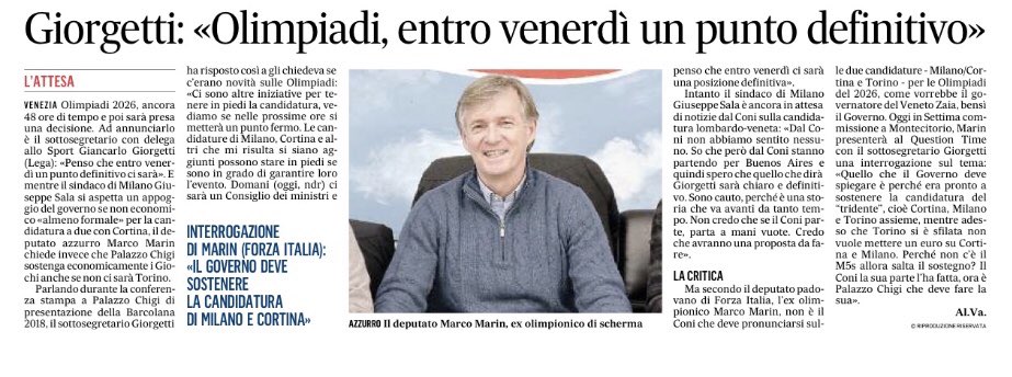 Marin63Marco's tweet photo. Il governo era disponibile a sostenere economicamente la candidatura Italiana ad ospitare i Giochi Olimpici se c’erano Cortina, Milano e Torino...Perché se Torino si sfila e restano Cortina e Milano no? Il M5S dopo Roma colpisce ancora... Oggi interrogazione urgente al Governo... https://t.co/mWntE8DIWZ