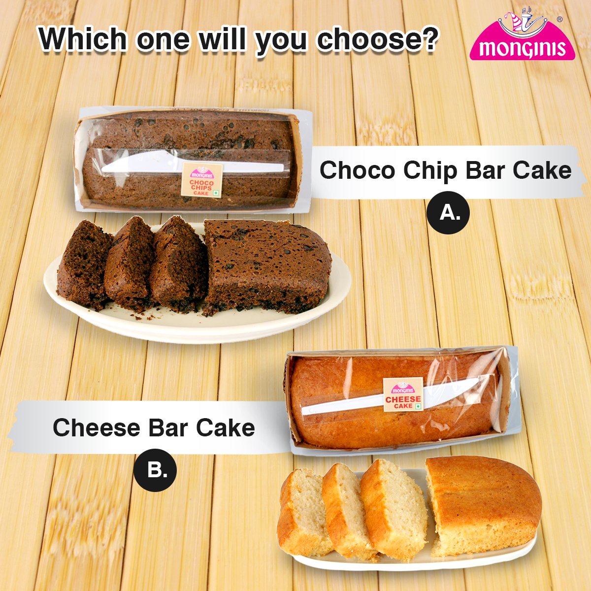 MonginisIndia's tweet photo. Battle of the flavours! Pick your favourite. Visit Monginis today: https://t.co/XBqz8IxvlB #Monginis #Sweets #BarCake #Mawa #ChocoChip #Flavours https://t.co/HbEuEsfFlE