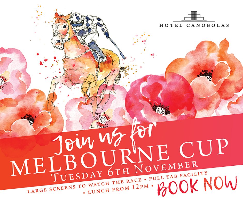 HotelCanobolas's tweet photo. Melbourne Cup is fast approaching! Join us at The Hotel Canobolas watching the big race on the large screen from 12pm. Book Now!
#thehotelcanobolas #orangensw #melbournecup https://t.co/L6YNJdMlRT