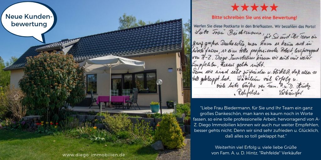 ❣️ Das sagen Verkäufer zu unserer Arbeit in #Rehfelde: 

💬 Alle Kundenstimmen unter: diego-immobilien.de/hausverkauf/re…

#HausverkaufRehfelde #ImmobilienverkaufRehfelde #ImmobilienmaklerRehfelde #MaklerRehfelde #ImmobilienRehfelde #Immobilien #Immobilienmakler #Haus #Immobilie
