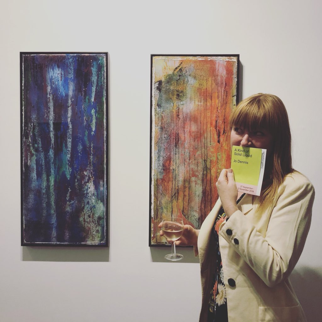 The amazingly impressive (and terribly camera shy) <a href="/joeddennis/">jo dennis</a> at her solo show at <a href="/Sid_Motion/">Sid Motion Gallery</a> gallery last night.
.
#art #iwantthisart #icantaffordthisart #😡 #jodennis #paintings #londonart