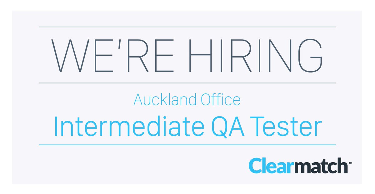 ClearMatchSaaS's tweet photo. We're hiring!
Looking for QA tester for our Auckland office. Reach out to jehan.hyder@clearmatch.com #techjobs #QA #fintech https://t.co/ejVWv5KXDc