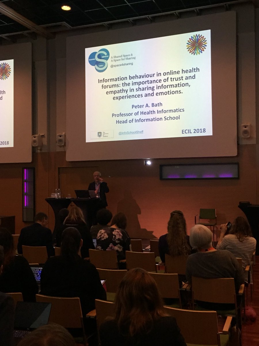 ECIL_2018's tweet photo. The last day of #ECIL2018 starts with professor Peter Bath’s key note speach on ”A Shared Space and a Space for Sharing” project. #space4sharing https://t.co/WB5rZZahky
