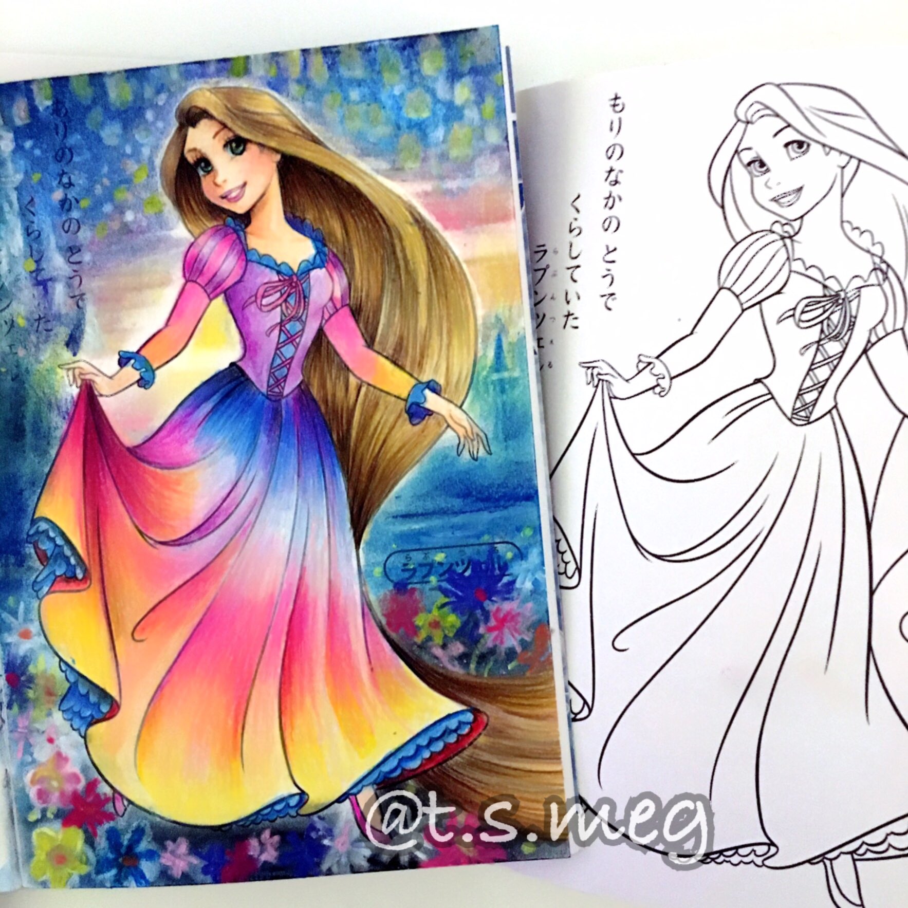 T S Meg著書 アート塗り絵another World 発売中 ラプンツェルの塗り絵 カラフルバージョン こちらもyoutubeにもタイムラプス制作動画アップしてます 使ってるのは100均のディズニープリンセスのこども用のぬりえ T Co X9mwgvxsyh