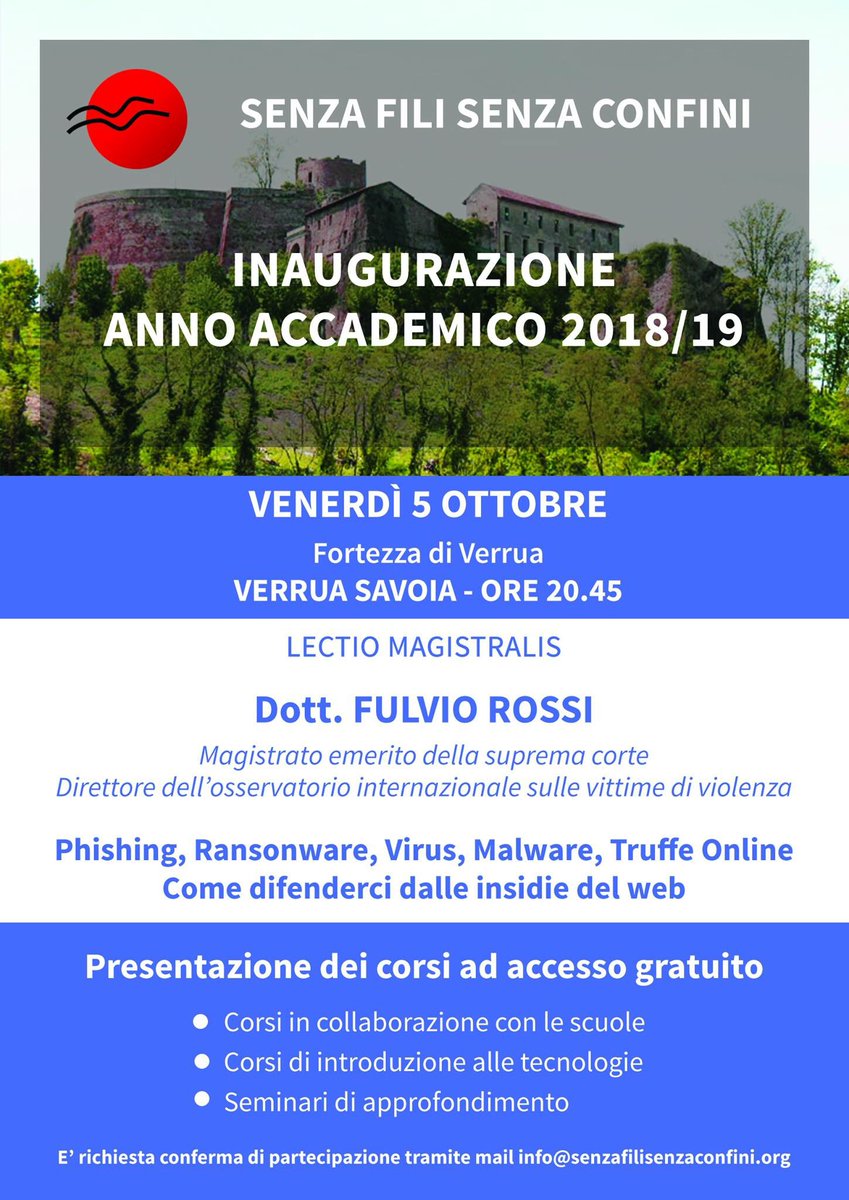 #SenzaFiliSenzaConfini #inaugurazione #AnnoAccadenico #5ottobre #seminario #phishing #Ransomware #truffeonline