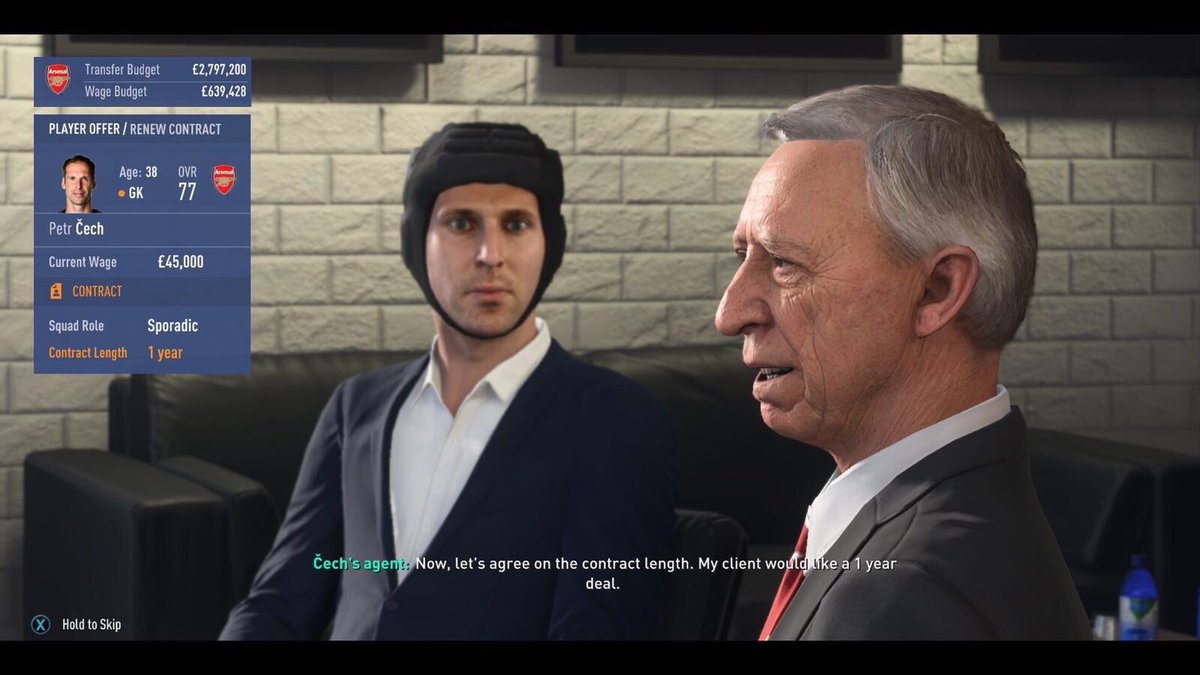It’s all about the finer details....

Petr Cech wearing his trademark headgear during contract negotiations on FIFA 19. 

#FIFA19 #Cech #Arsenal #OptusSport