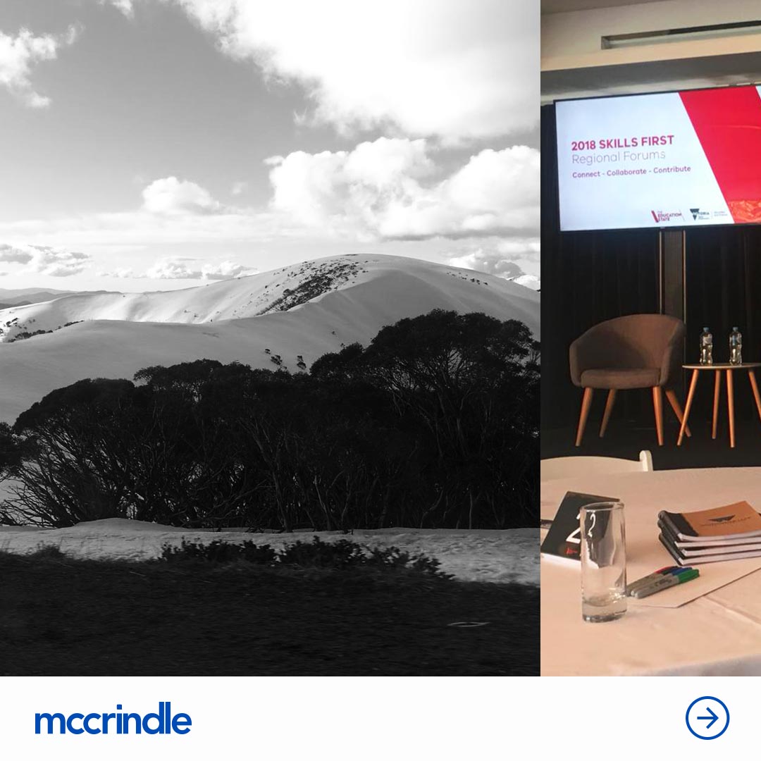 MarkMcCrindle's tweet photo. Our Head of Comms Ashley Fell has travelled around regional Victoria with the Dept. of Education for their 'Skills First Regional Forum'. She spoke on encouraging education professionals to help students' with determining their best career pathway #university #VET #mccrindle https://t.co/zrmDt0dhQp