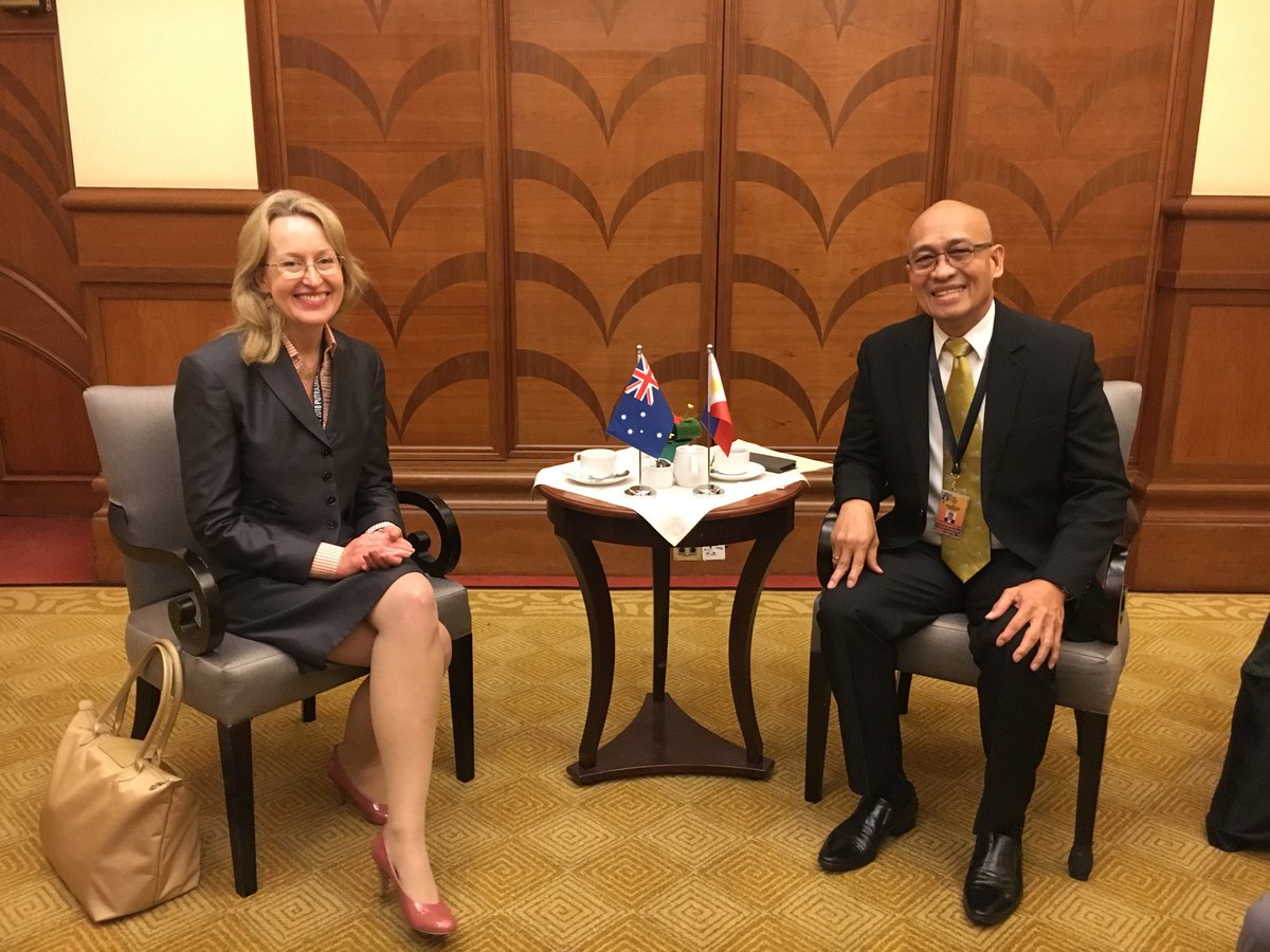 AusAmbASEAN's tweet photo. With @ASEAN Lead Shepherd on Trafficking in Persons @DILGPhilippines discussing Australia’s new counter-trafficking investment and achievements under #AAPTIP #SOMTC https://t.co/FH7UmxRXJk