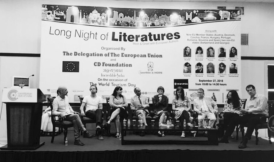EU_in_India's tweet photo. EU and India, both celebrate languages and our literature further connects us as Natural Partners 🇪🇺🇮🇳! 
We heard from a group of European authors on their literary journey &amp; worldview under the chat session titled ‘Pan-European Literary Visions’. #LongNightOfLit #EYCH https://t.co/BozSonKlLc