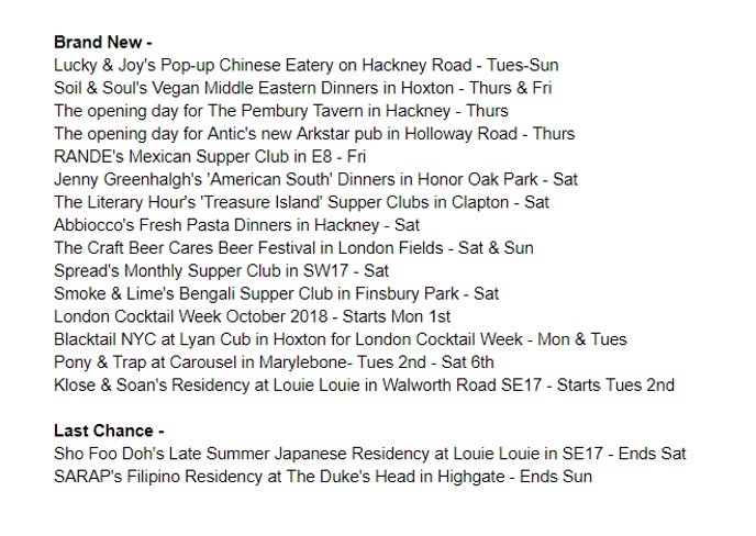 LondonPopups's tweet photo. The weekly newsletter is out - The best pop-ups usefully listed day by day, Thursday to Thursday https://t.co/qlwFvOyv2A Lots of new ones this week, plus two new pub openings https://t.co/qjwbWyWlfr