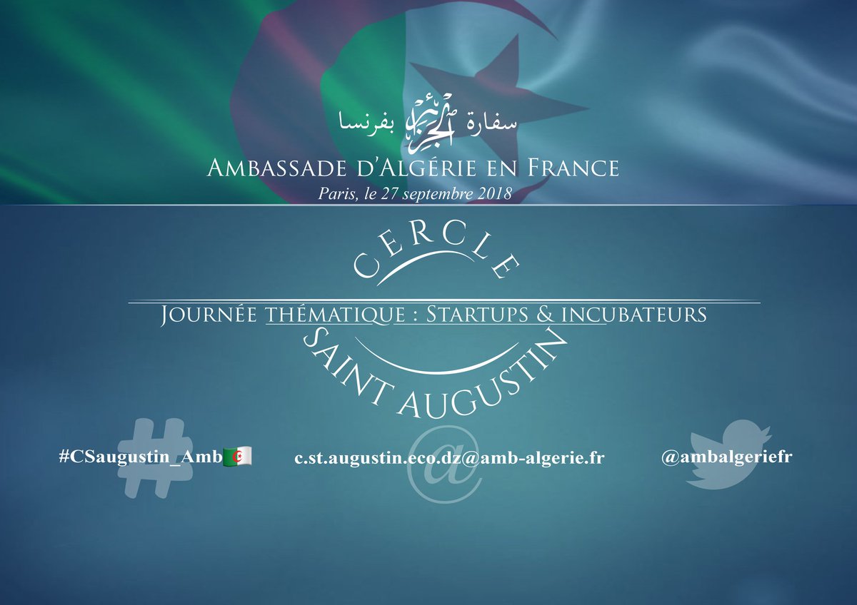 aekmesdoua's tweet photo. Lancement 2ème rencontre du #CSaugustin_Amb🇩🇿 consacrée aux startups et incubateurs de notre communauté établie en #France, pour discuter modalités de travailler ensemble sur projets contribuant au développement de notre pays #Fier_de_ma_communauté #Algeria #Algérie #الجزائر https://t.co/blDi7y6uK8