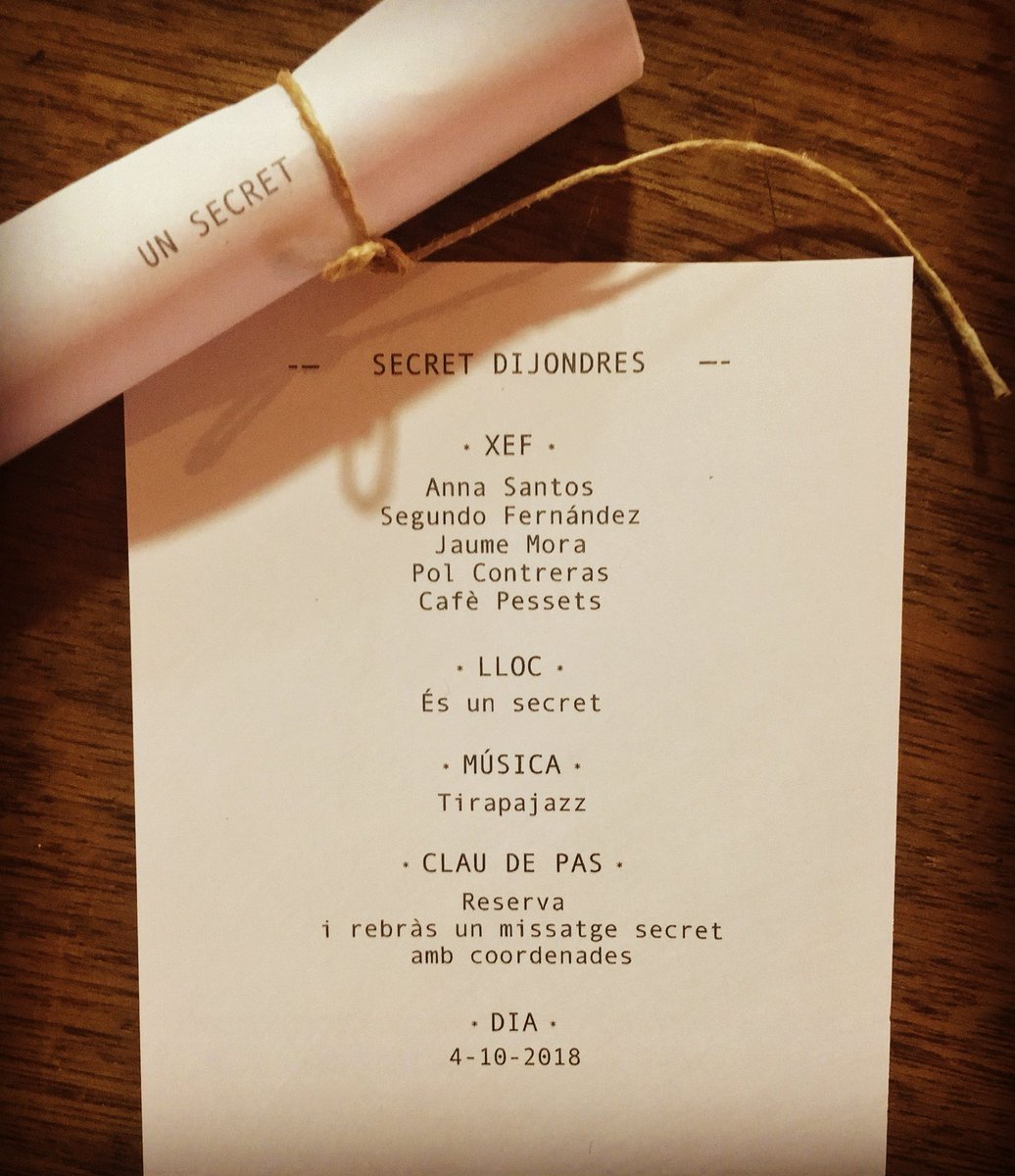 Torna el DIJONDRES . Però aquest cop canviem d'espai. Amb la participació de 5 cuiners que elaboraran un menú molt especial que ens farà viatja a través de la història de la cuina Catalana. Concert dels Tirapajazz. El Lloc on es farà? Un SECRET, que només coneixeràs al reservar.