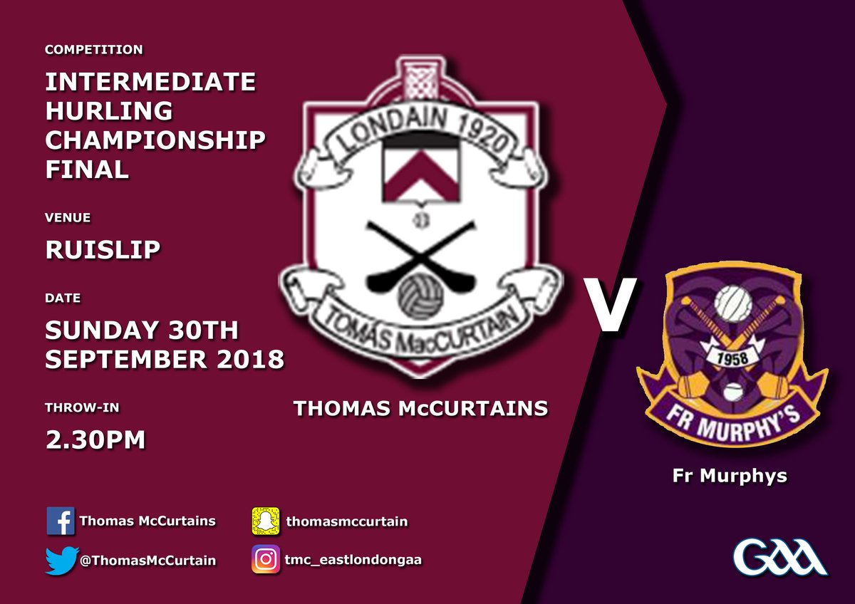 ThomasMcCurtain's tweet photo. Our Hurlers are in the Championship Final on Sunday against @FrMurphsHurling in Ruislip. Throw in at 2.30pm
Get out and support the lads #McCurtainsAbรบ #tmc4life ๐ถ๐ฆ๐ถ๐ฆ https://t.co/y7WFvyMJlF