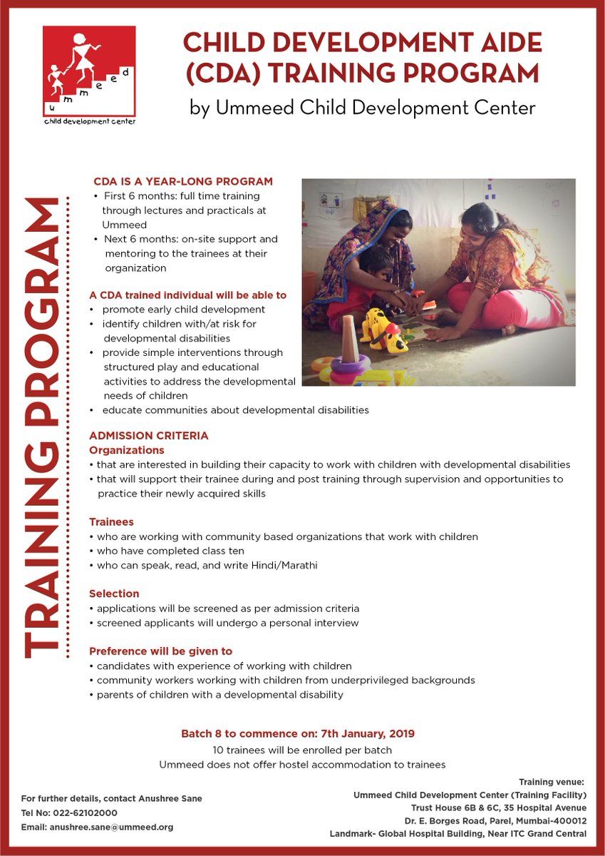 UmmeedCDC's tweet photo. @UmmeedCDC announces the 8th batch of the Child Development Aide (CDA) training program, a long-term skill building program that trains #communityworkers to work with children with or at risk for disabilities and their families.
#CDAtraining #childdevelopmentanddisability https://t.co/PgZZHqux2j