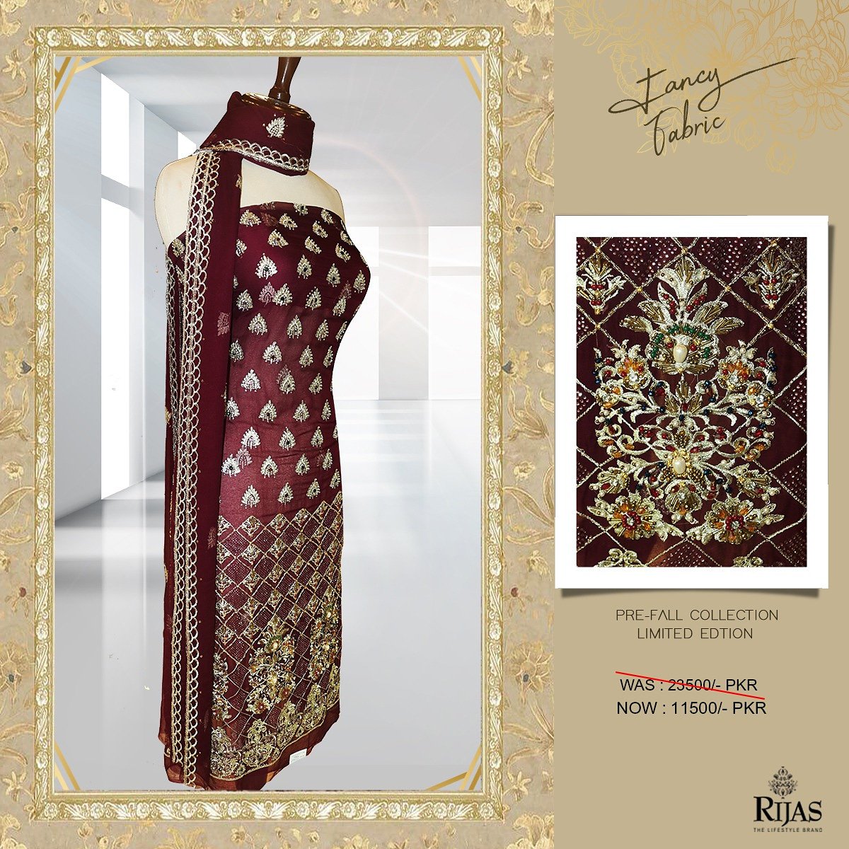 officialrijas's tweet image. Get 50% OFF on PRE-FALL Collection 
DEEP MAROON CHIFFON FABRIC HEAVILY EMBROIDERED IN ANTIQUE GOLD.
#Rijas #Rijasinfinty #SALE #shopnow #festive #prefall
#Rijasinfinity #lifestylebrand #newarrivals #discount