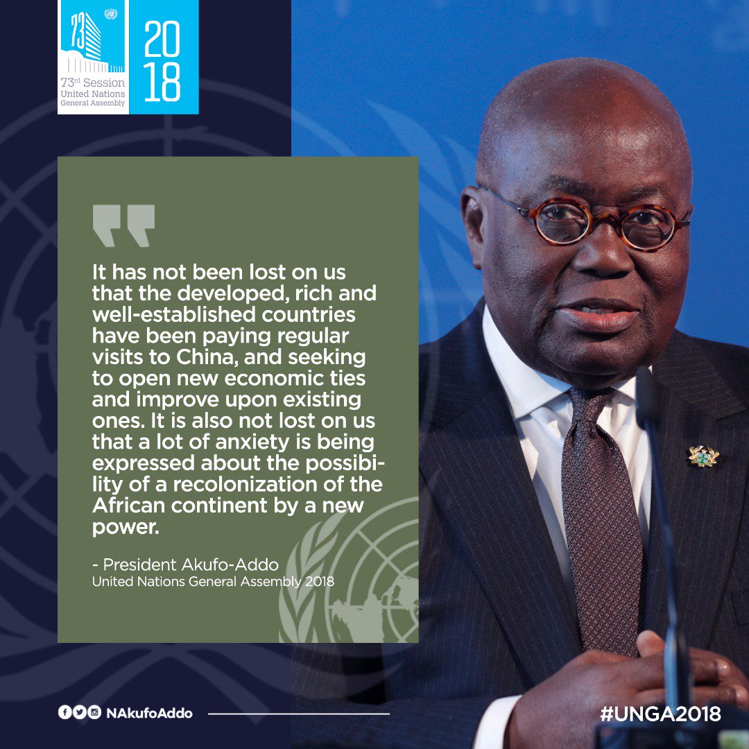 AmaOwareF's tweet photo. We seek to open new economic ties and improve upon existing ones @NAkufoAddo #PresidentAkufoAddoSpeaks at #73rdUNGeneralAssembly2018 https://t.co/AImSr0aIKO