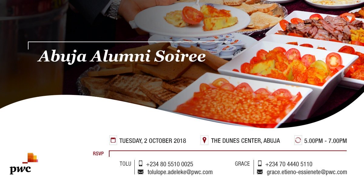 PwCWestAfricaCR's tweet image. Are you a #PwCAlumnus based in Abuja? @PwC_Nigeria is inviting to the #PwC Abuja Alumni Soiree. This is a great opportunity to stay connected with your #networkforlife. See image for contact details.