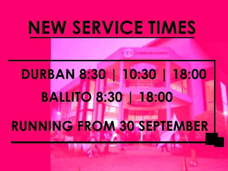 glennschroder's tweet photo. Exciting New Service Times starting this Sunday 30th September!!
Durban 8:30am, 10:30am &amp; Livelink 6pm
Ballito 8:30am &amp; Livelink 6pm
INVITE YOUR WORLD!
#CRCIsThePlaceToBe https://t.co/x9Sor4e75b