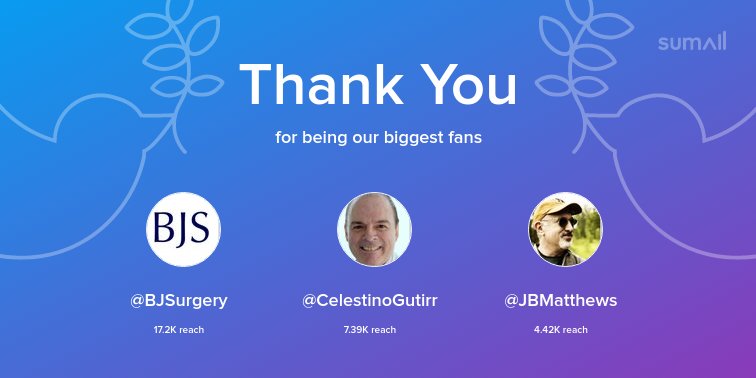 Kjetil Søreide (@ksoreide) on Twitter photo Our biggest fans this week: <a href="/BJSurgery/">BJS</a>, <a href="/CelestinoGutirr/">Dr Celestino Gutiérrez González MD 🇪🇸🍏🇻🇪</a>, <a href="/JBMatthews/">Jeff Matthews MD</a>. Thank you! via sumall.com/thankyou?utm_s… Our biggest fans this week: <a href="/BJSurgery/">BJS</a>, <a href="/CelestinoGutirr/">Dr Celestino Gutiérrez González MD 🇪🇸🍏🇻🇪</a>, <a href="/JBMatthews/">Jeff Matthews MD</a>. Thank you! via sumall.com/thankyou?utm_s…