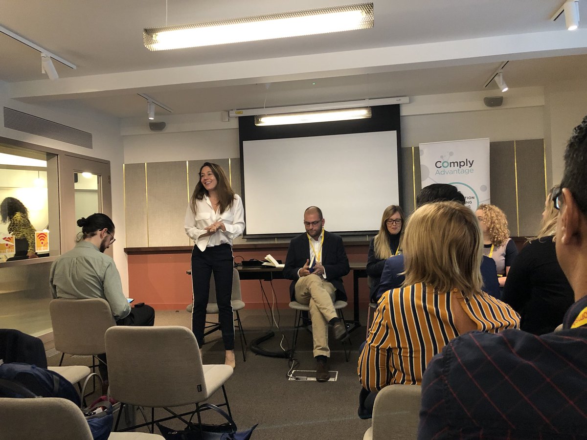 jasonboud's tweet photo. @philfscom “Passionate about transaction monitoring “ and @ComplyAdvantage head of Fin Crime @LiviaBenisty - kicking off breakfast briefing on Transaction Monitoring 

Despite picture it’s a FULL #Regtech house @delingpole @tobyregtech https://t.co/bbkKroHySO