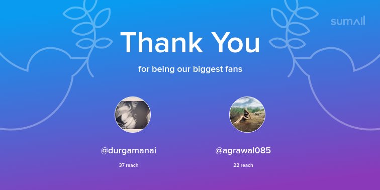 Our biggest fans this week: <a href="/durgamanai/">Michele</a>, <a href="/agrawal085/">Sandy</a>. Thank you! via sumall.com/thankyou?utm_s…