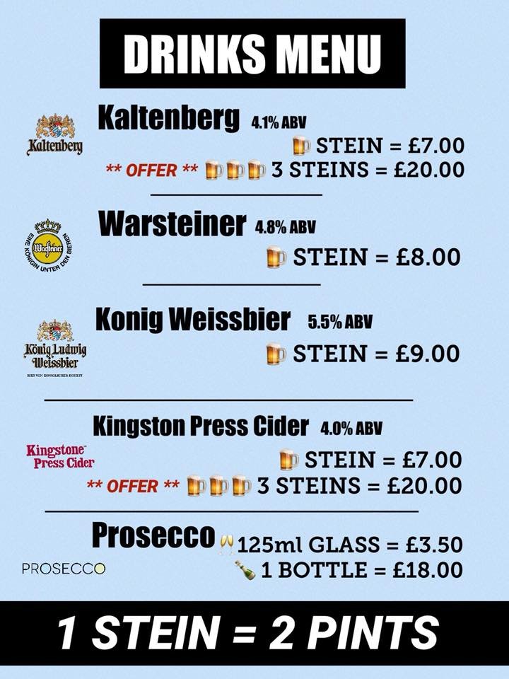 We have held our drink prices at least years prices so quality German beer for only £3.50 per pint 2 pint steins - award winning frankfurters - superb oompah band and only £5 entry Helping <a href="/YAATeamWest/">YAA Team West</a> <a href="/YAATeamNorth/">YAA Team North</a> and having a great time skiptoberfest.com