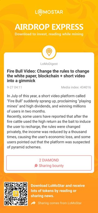 Download LoMoStar to participate in reading mining immediately, download address: https://t.co/F0EpdyA2v1<a href="/tag/bruh"class="tags"><span>#bruh</span></a><a href="/tag/bruhbruhbruh"class="tags"><span>#bruhbruhbruh</span></a>