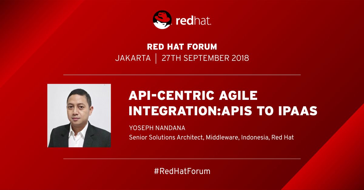 RedHatAPAC's tweet image. Yoseph Nandana takes stage to explain why the most important business capability is #agility. Attend this session to learn about API-centric #agileintegration, Red Hat products and customers who have embarked on this journey. #RedHatForum 2018 #Jakarta red.ht/2xpeyA3