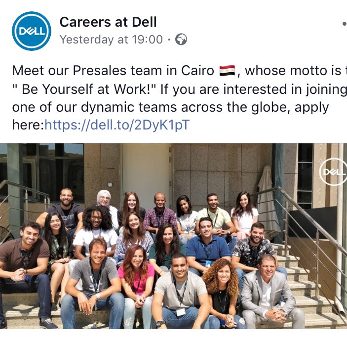 Proud of our Cairo PSS team featured on the career at dell Facebook page representing diversity #BeYourselfAtWork #pss_cairo