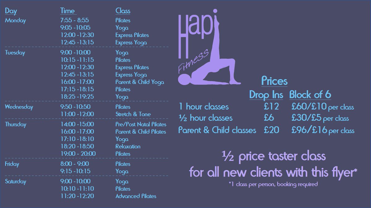 hapifitness's tweet photo. New studio now opened! Check out the timetable! First class 50% off π
#pilates #yoga #tunbridgewells #relaxation #prepostnatal #fitness #flexibility #strenghtening #strengthenyourcore #movemore #parentandchildclasses https://t.co/8C59sTfkxI