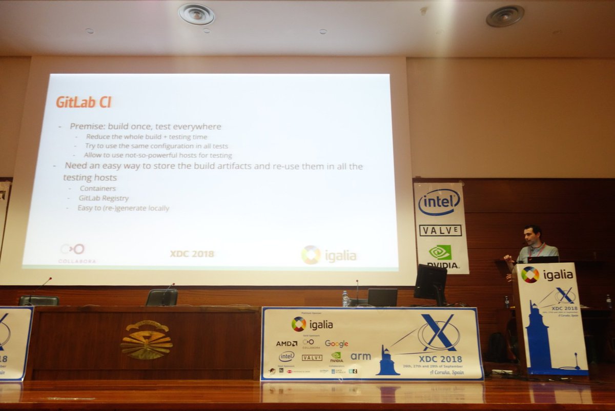 txenoo's tweet image. At @xdc2018 now @jsuarezr from @igalia  is showing how they are using @gitlab to test #Mesa3d stable releases #xdc2018