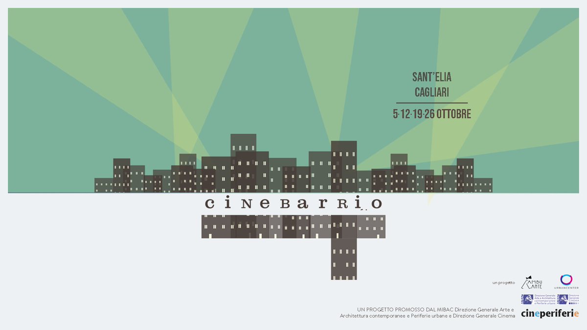 UrbanCenter_'s tweet photo. Ci siamo! E’ pronto a partire #Cinebarrio, una rassegna cinematografica che animerà il quartiere Sant’Elia i venerdì del mese di ottobre. Il progetto, ideato e realizzato da noi e da L'ambulante, è promosso dal @_MiBAC. Continuate a seguirci per conoscere tutti i dettagli! https://t.co/8QkgdwJzBZ