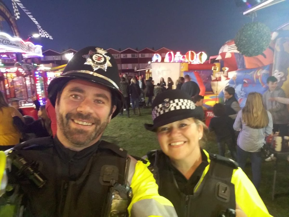 ASPSpecials's tweet photo. This week we have #SpecialConstables working at #BridgwaterFair assisting @ASPBridgwater . Here is #SCDom with PC Lisa on patrol last night . @ASPolice #SpecialContribution https://t.co/jjhQoHZHea