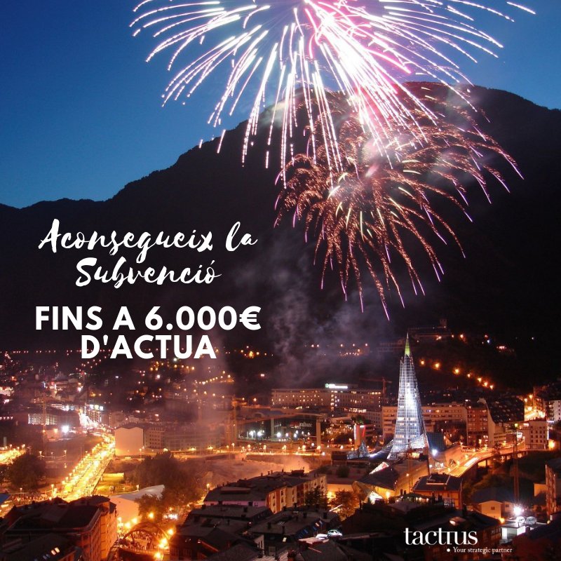 Tactius_'s tweet photo. Tens una #empresa a #Andorra? Vols aprofitar la nova #subvenció pública d'#ACTUA? #Tactius és un dels proveïdors autoritzats que et pot ajudar amb qualssevol dels #serveis #empresarials.Podràs tenir subvencionat fins el 80% dels serveis pressupostats fins a 6.000€
#finançament https://t.co/Z51TwBVWT8