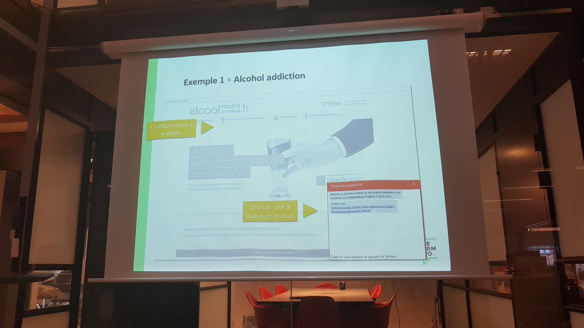 crissantamarina's tweet photo. Love this use case: a chatbot to fight alcoholism at #healthbot2018 @Ogilvy https://t.co/1uXQxchkfk