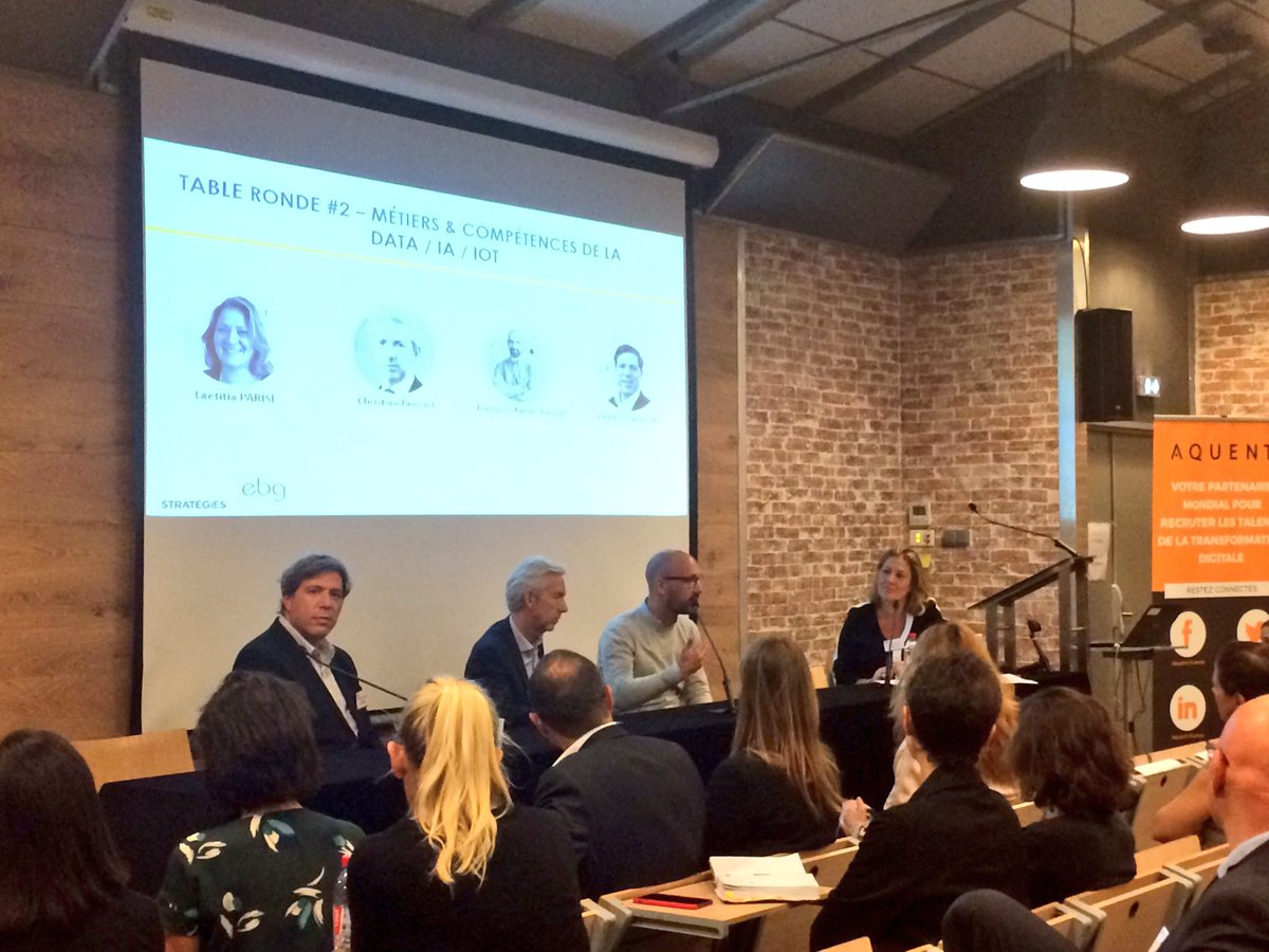 Kalima_RP's tweet photo. 2ème table ronde de la conférence @Aquent_FR et @ebg : @LP_CDO de @GaresSNCF, @jesuisfxp de @renault_fr et Christian Pensart @AccorHotels_FR échangent sur les métiers &amp; compétences de la #Data #IntelligenceArtificielle #Iot https://t.co/yBoXPcvuex