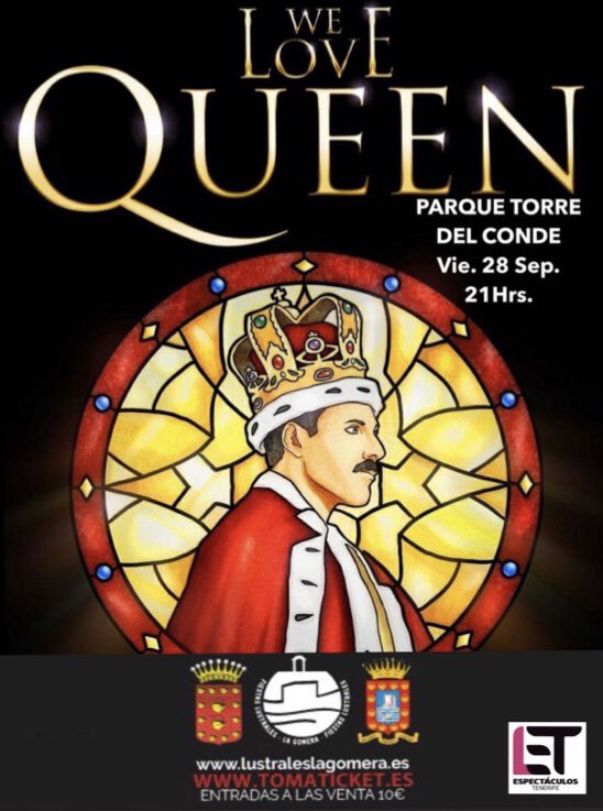 BarabuP's tweet photo. Función única de #WeLoveQueen el VIERNES 28/09
Fiestas Lustrales en Parque de la Torre del Conde 🧛🏻‍♂️🏟
 
🎟 ENTRADAS: 👉 https://t.co/6eI4VdMkGT

A las 21:00h
Callejón Torre Conde, 5
San Sebastián de la Gomera
Santa Cruz de #Tenerife https://t.co/StTXBnViAM