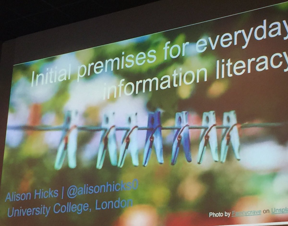 rehamucl's tweet photo. Alison Hicks’s European Conference on Information Literacy (6) 2018 presentation on: a set of initial premises for everyday information literacy #ECIL2018 #InformationLiteracy #IL @UCLDIS #UCL #UCLDIS @alisonhicks0 https://t.co/KJ48hkgwcr