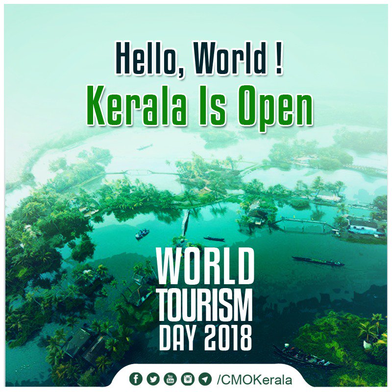 CMOKerala's tweet image. Hello, World! Kerala is now open. Come visit us. #WorldTourismDay