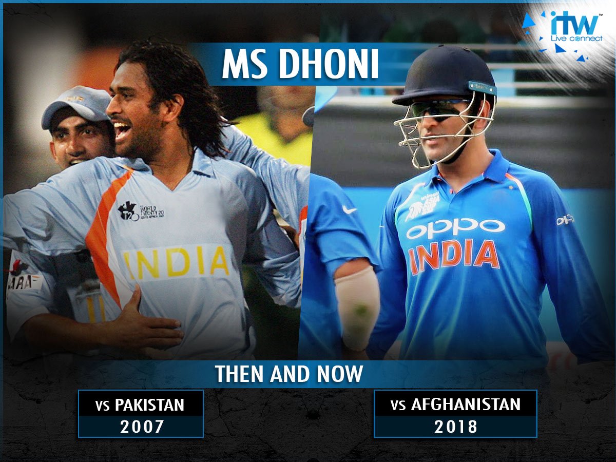 ITWSports's tweet photo. #DidYouKnow that @msdhoni's first match as captain of #India ended in a tie against #Pakistan in the 2007 #T20 World Cup. His 200th match as captain ended in a tie against #Afghanistan. #MSDhoni #INDvAFG #MSD200 https://t.co/Bkd8WGB3Sa